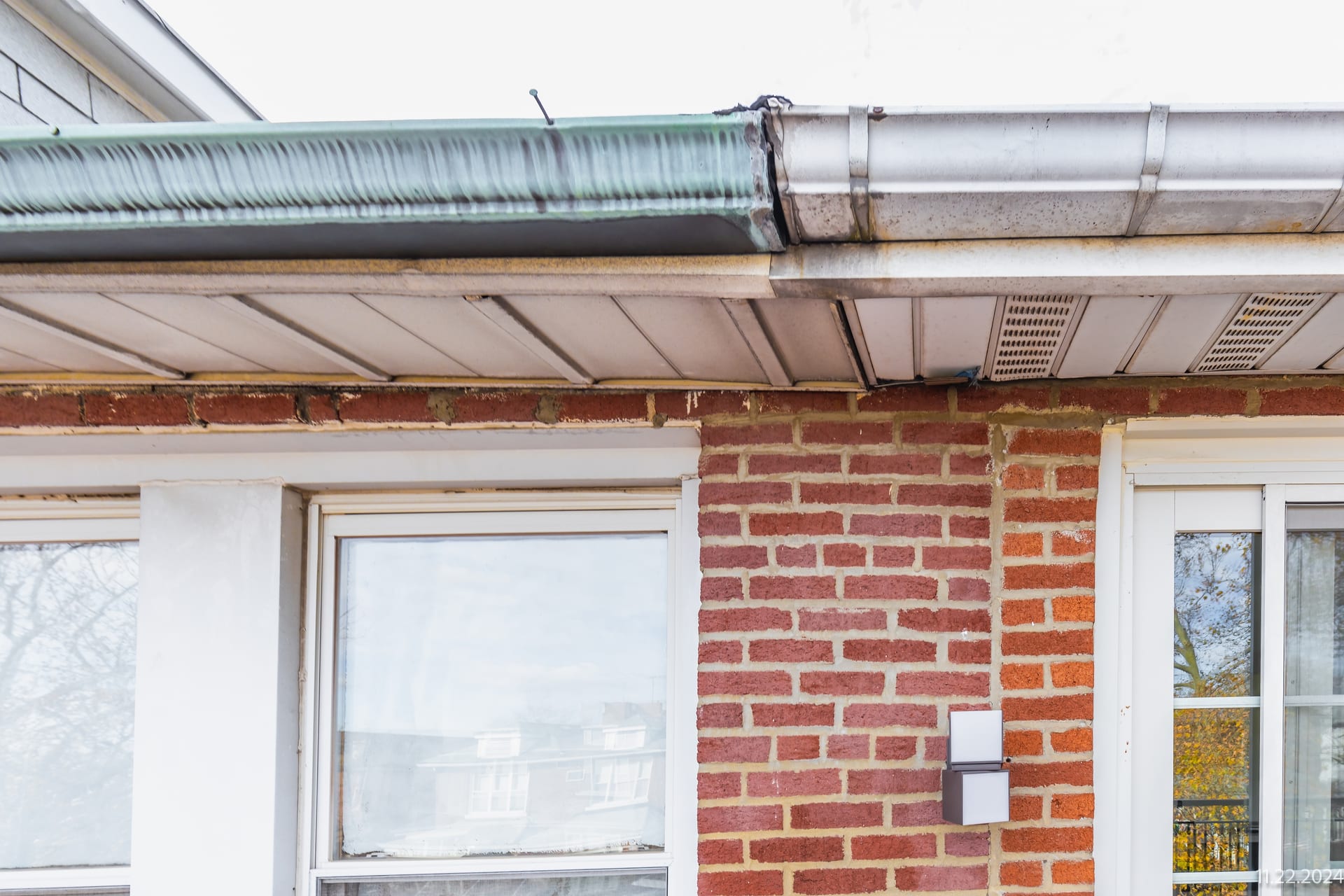 Comprehensive structural baseline documentation of a residential front elevation during an OpenDoors360 pre-construction survey in New York City.
